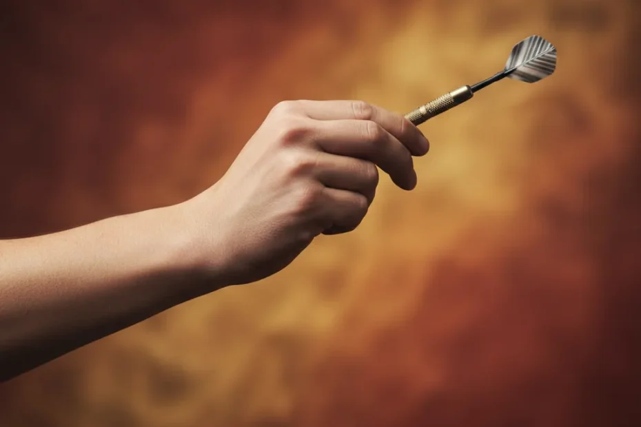 Arthur Allston holding a darts trophy with a determined expression