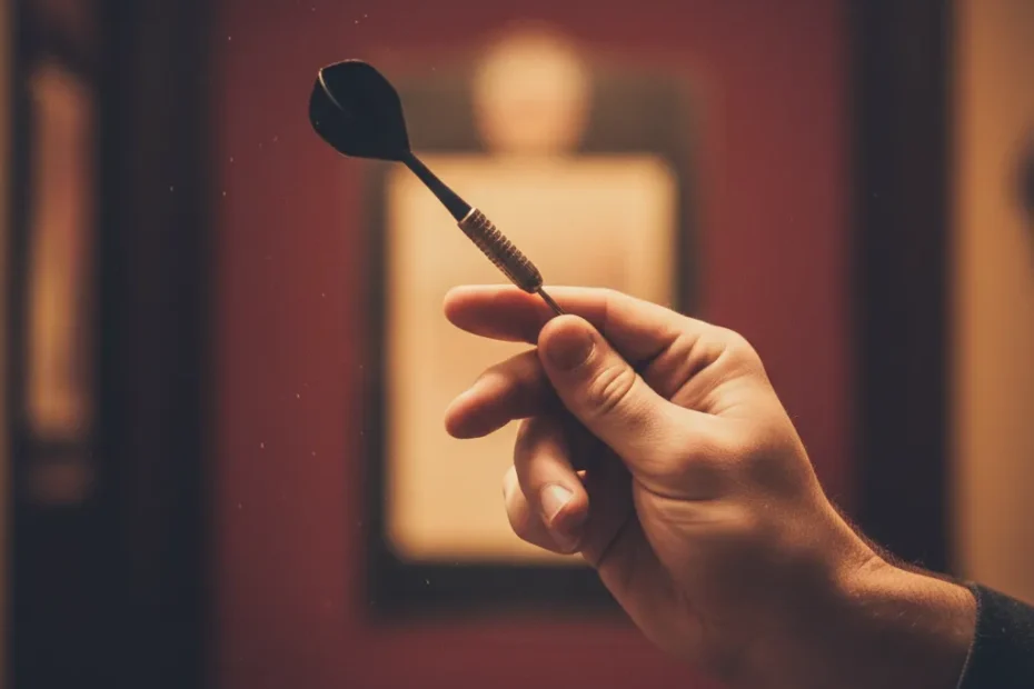 Gerwyn Price celebrating victory over Michael van Gerwen in a darts match.