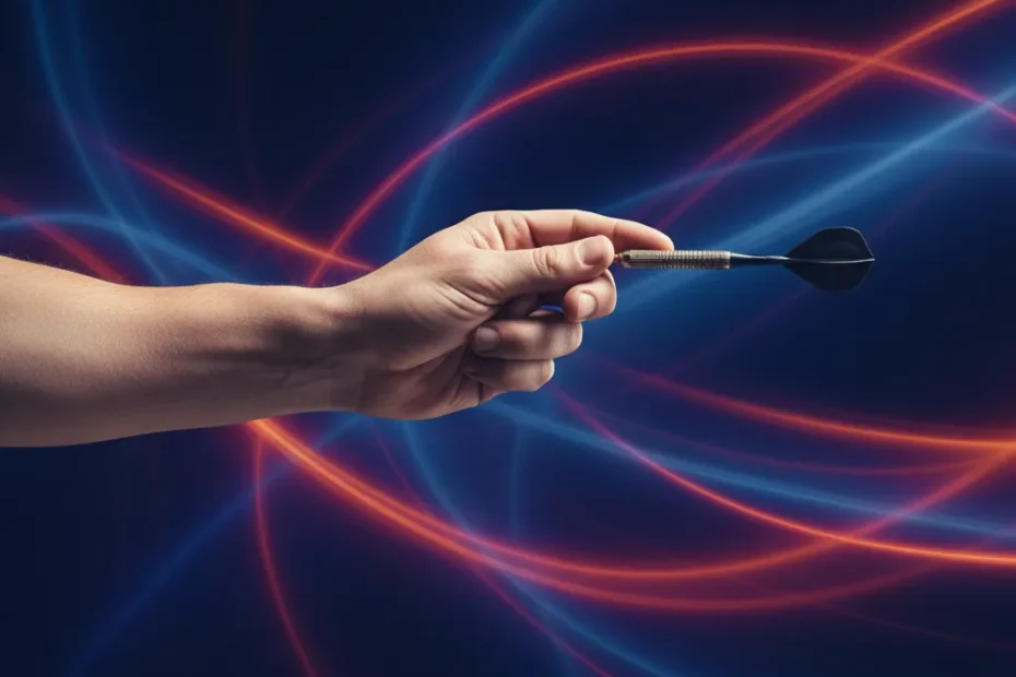 YouTuber considering professional darts career with a dartboard in the background