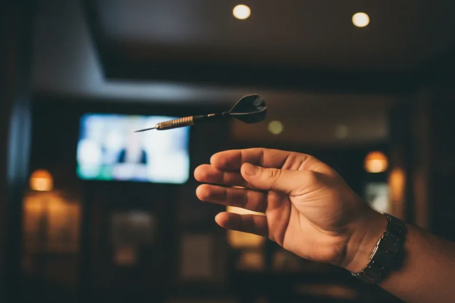 Darts player celebrating after winning a PDC Tour Card at Q-School